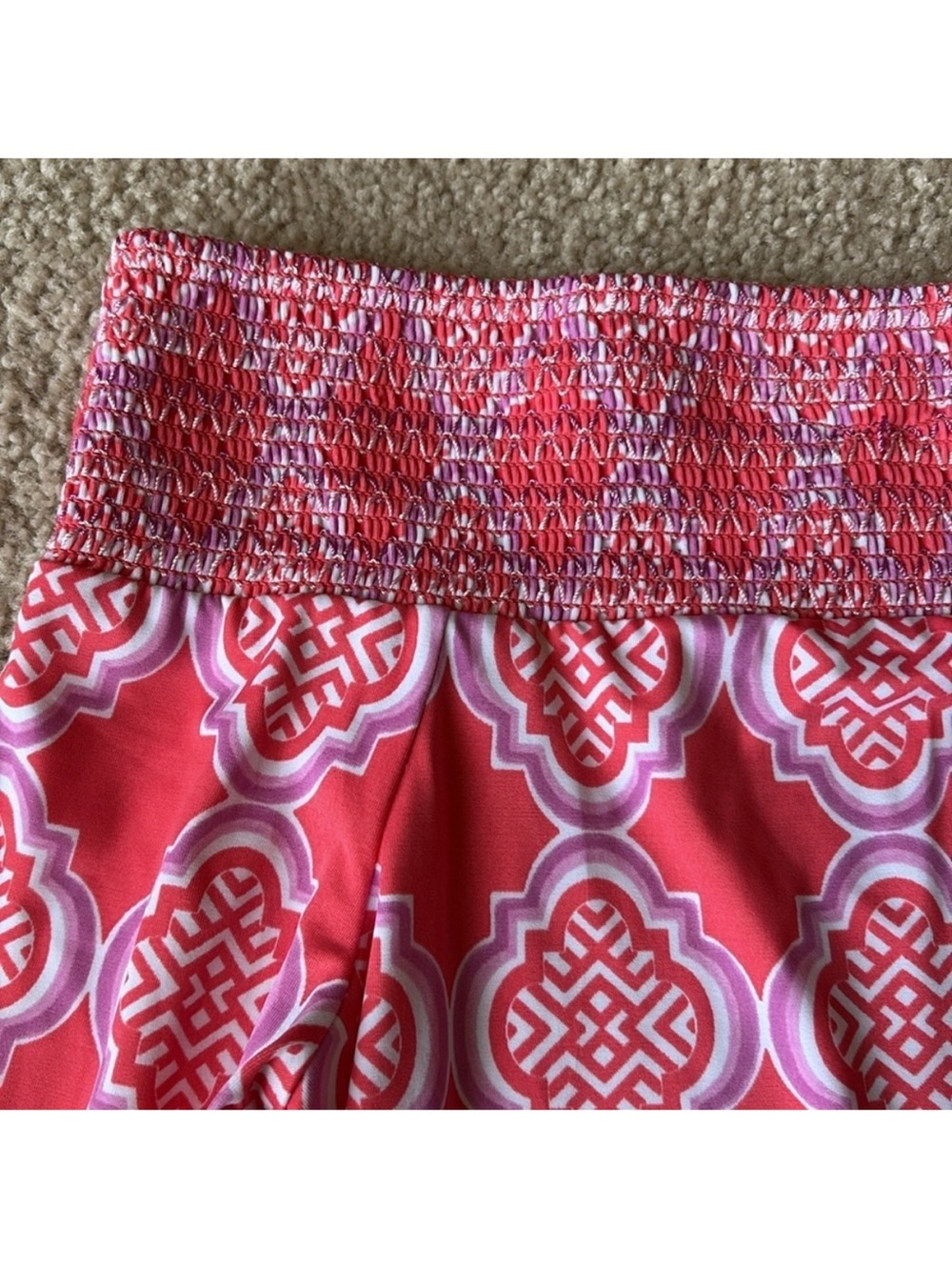 NWT Cabana Life Coral Geo Coverluxe Smocked Off-the-Shoulder Tassel Dress Small - Picture 6 of 13